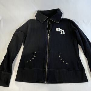 Harley-Davidson Zip Hoodie Women Large Black Studded Biker Jacket